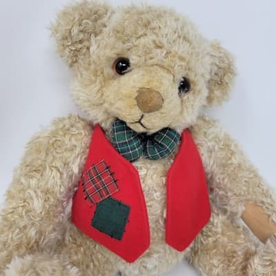 Hallmark Teddy Bear Plush Stuffed Animal Red Vest Bow Tie Holiday Christmas - Thumbnail 3
