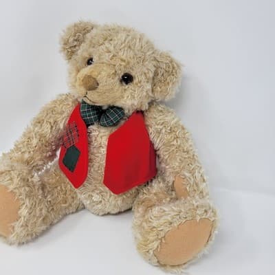 Hallmark Teddy Bear Plush Stuffed Animal Red Vest Bow Tie Holiday Christmas - Thumbnail 4