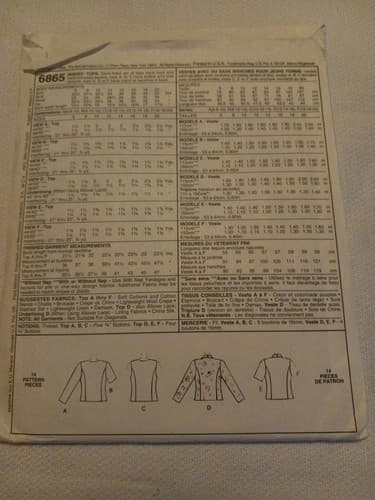 McCalls 6865 Vintage 1993 Jacket Blouse Clothing Pattern Uncut Size 10, 12, 14 - Thumbnail 2