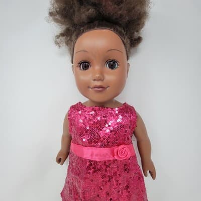 MY LIFE 18in AA Doll Brown Textured Hair Brown Eyes Nude With Pink Sequin Dress - Thumbnail 3