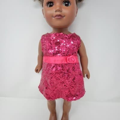 MY LIFE 18in AA Doll Brown Textured Hair Brown Eyes Nude With Pink Sequin Dress - Thumbnail 4