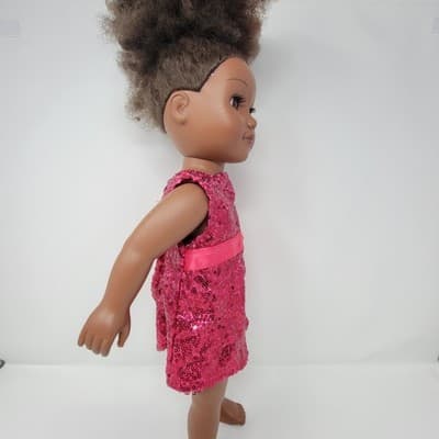 MY LIFE 18in AA Doll Brown Textured Hair Brown Eyes Nude With Pink Sequin Dress - Thumbnail 5