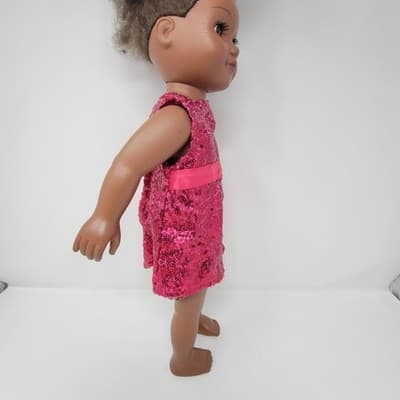 MY LIFE 18in AA Doll Brown Textured Hair Brown Eyes Nude With Pink Sequin Dress - Thumbnail 6
