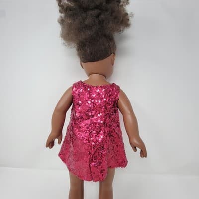 MY LIFE 18in AA Doll Brown Textured Hair Brown Eyes Nude With Pink Sequin Dress - Thumbnail 7