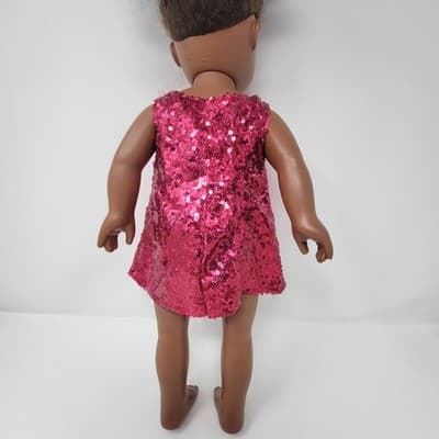 MY LIFE 18in AA Doll Brown Textured Hair Brown Eyes Nude With Pink Sequin Dress - Thumbnail 8