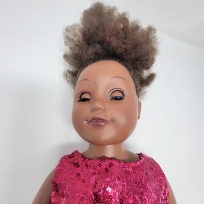 MY LIFE 18in AA Doll Brown Textured Hair Brown Eyes Nude With Pink Sequin Dress - Thumbnail 13