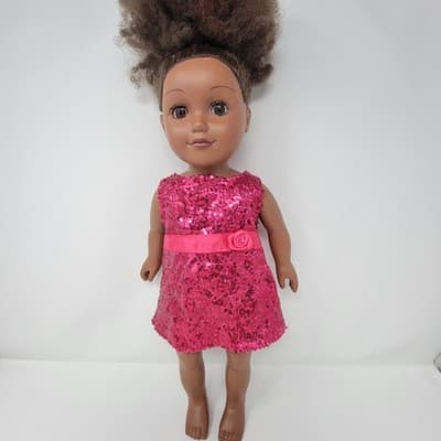 MY LIFE 18in AA Doll Brown Textured Hair Brown Eyes Nude With Pink Sequin Dress - Thumbnail 14
