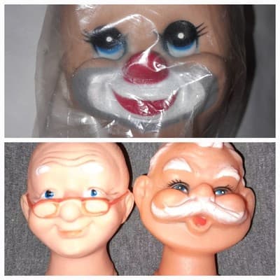 Vtg Crafting Mr & Mrs Santa Claus Doll Heads 3” & Smiling Hobo Clown Head Lot 3 - Image 1