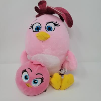 ANGRY BIRDS Stella Pink Bird Plush Lot Burger King 2020 & Rovio 2017 Toy 10" - Image 1