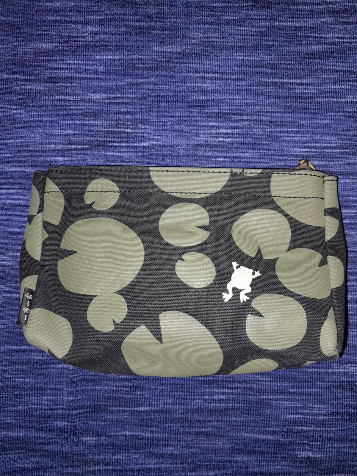 Japanese Cotton & Polyester Bag, SUIRE Small Makeup Tote Black Green Frog - Thumbnail 2