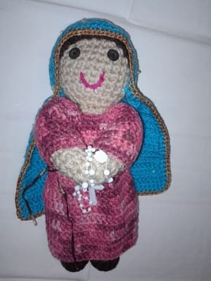 Virgin Mary Hand Crocheted Doll 15” w Rosary Handmade Catholic Faith Art - Image 1