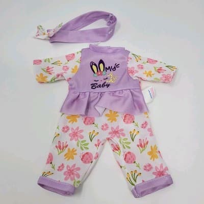 UNEEDA My 1st Baby Doll Outfit Purple Floral Pajamas 8in Plush Clothes Only - Thumbnail 2