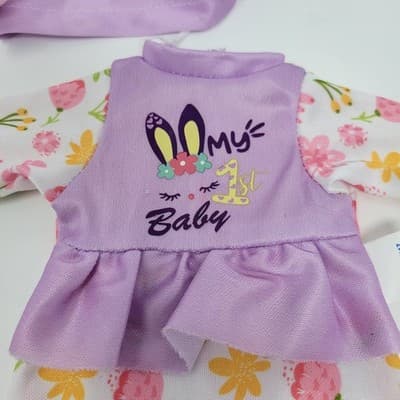 UNEEDA My 1st Baby Doll Outfit Purple Floral Pajamas 8in Plush Clothes Only - Thumbnail 3