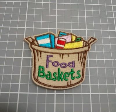 FOOD BASKETS Fun Patch Crest Badge Girl Boy Scouts 2"×2.25" New - Image 1