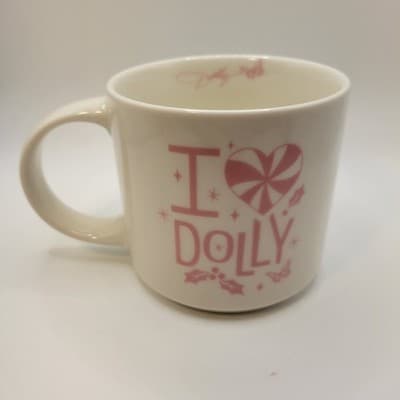 DOLLY PARTON I Love Dolly Pink Coffee Mug White Ceramic Collectible Cup - Image 1