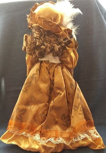 Victorian Beauty Bisque Porcelain Doll 20" Copper Lace Dress Pearls Redish Brown - Thumbnail 5