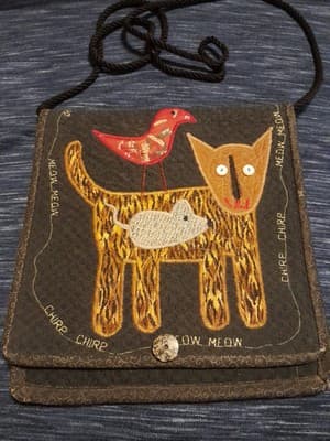Quilted Appliqued Cat Bird Fish Purse Bag Bowman Fiber Arts Designs Tapestry - Thumbnail 2
