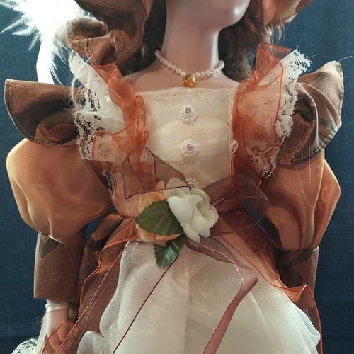 Victorian Beauty Bisque Porcelain Doll 20" Copper Lace Dress Pearls Redish Brown - Thumbnail 3
