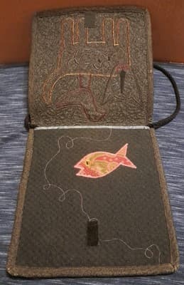 Quilted Appliqued Cat Bird Fish Purse Bag Bowman Fiber Arts Designs Tapestry - Thumbnail 3