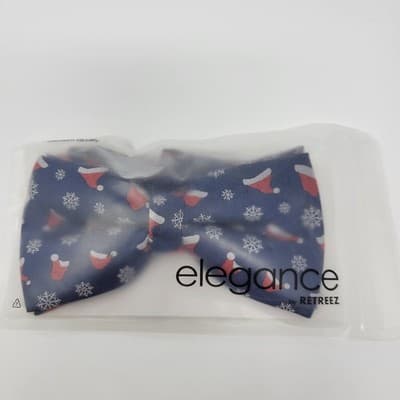 RETREEZ Pre Tied Bow Tie Mens 5in Navy Blue Santa Hat Snowflake NEW 14.5" To 20" - Thumbnail 2
