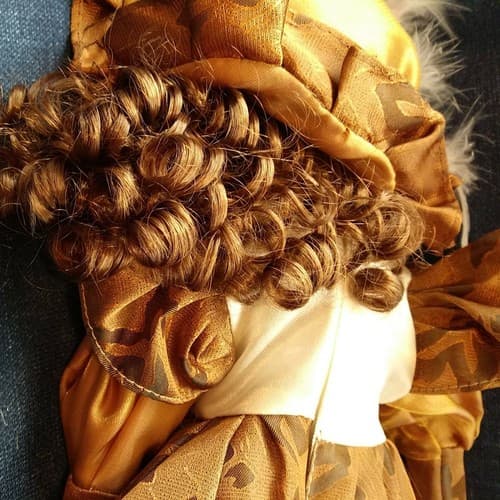 Victorian Beauty Bisque Porcelain Doll 20" Copper Lace Dress Pearls Redish Brown - Thumbnail 10