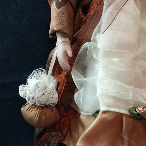 Victorian Beauty Bisque Porcelain Doll 20" Copper Lace Dress Pearls Redish Brown - Thumbnail 8