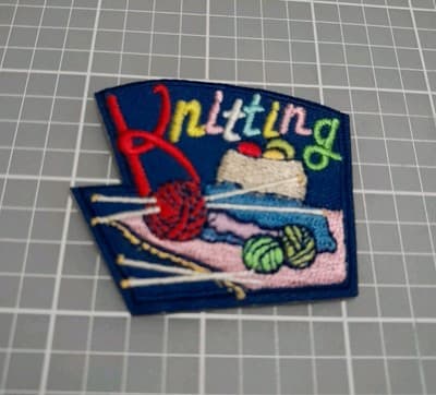 KNITTING Patch Crest Badge Girl Boys Scouts Knitters Class Fun Patch 2"×2.25" - Image 1