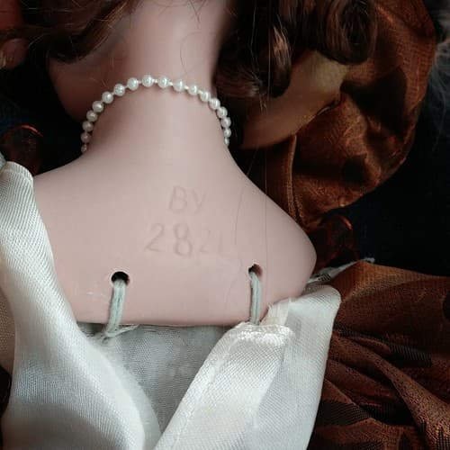 Victorian Beauty Bisque Porcelain Doll 20" Copper Lace Dress Pearls Redish Brown - Thumbnail 11