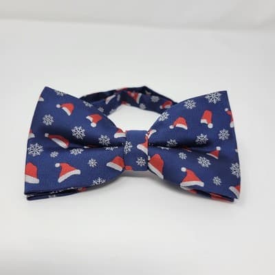 RETREEZ Pre Tied Bow Tie Mens 5in Navy Blue Santa Hat Snowflake NEW 14.5" To 20" - Thumbnail 5