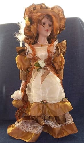 Victorian Beauty Bisque Porcelain Doll 20" Copper Lace Dress Pearls Redish Brown - Image 1