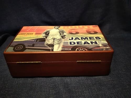 James Dean Lined Wooden Box Purse Route 66 Cielo Creation Fabric Rare Beautiful - Thumbnail 7