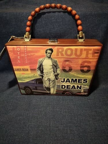 James Dean Lined Wooden Box Purse Route 66 Cielo Creation Fabric Rare Beautiful - Image 1