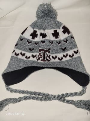 Texas A&M Knit Hat Cap By Top of the World Gray Black Aggie Maroon & White - Image 1