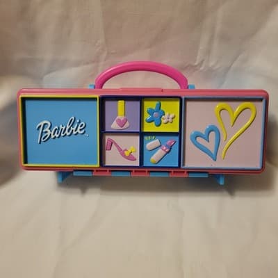 2002 Barbie Accessory Case Storage Box Vintage Tara Toy Mattel pink blue yellow - Thumbnail 2