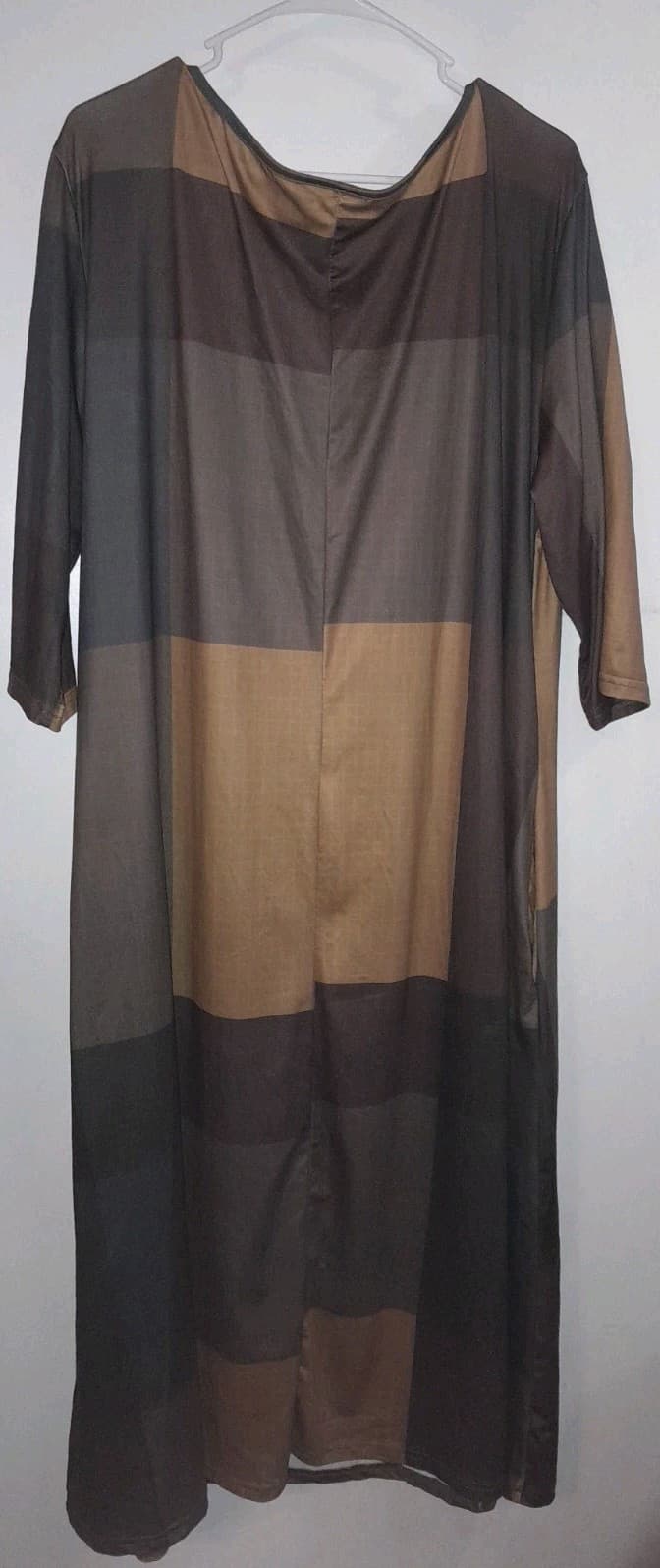 Ladies Modest Feminine Midi Style Dress Lightweight Tan Gold Brown Plaid 3X - Thumbnail 3
