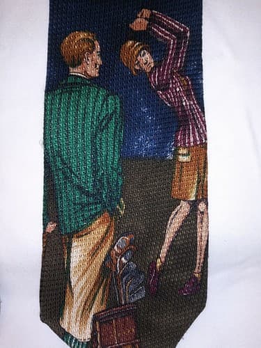 Man & Woman Golfing Imported All Silk Tie 59 in X 4 in Blue WPL125 Hathaway - Image 1