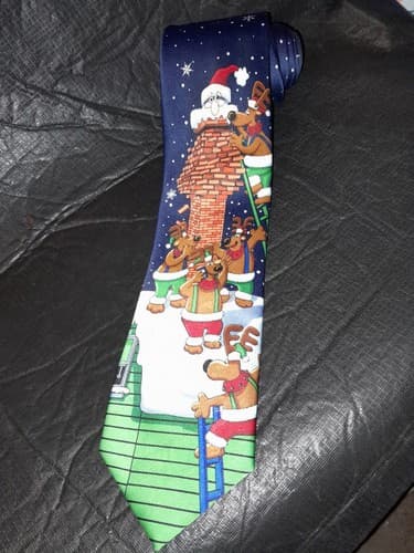 Hallmark Yule Tie Greetings Santa and Reindeer On The Rooftop Holiday Christmas - Image 1