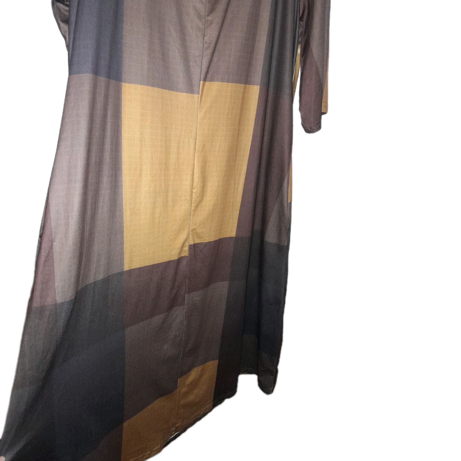 Ladies Modest Feminine Midi Style Dress Lightweight Tan Gold Brown Plaid 3X - Thumbnail 7