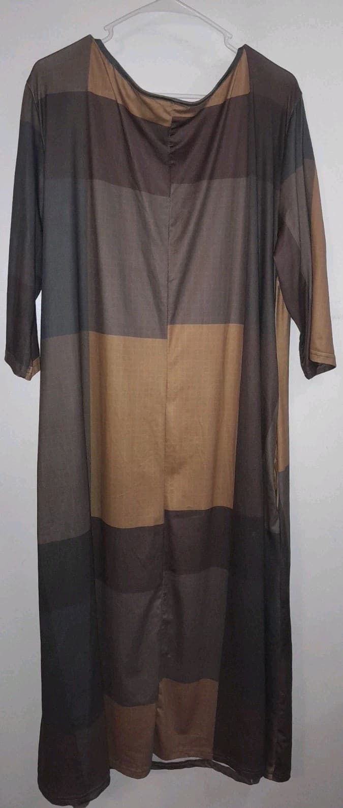 Ladies Modest Feminine Midi Style Dress Lightweight Tan Gold Brown Plaid 3X - Thumbnail 4