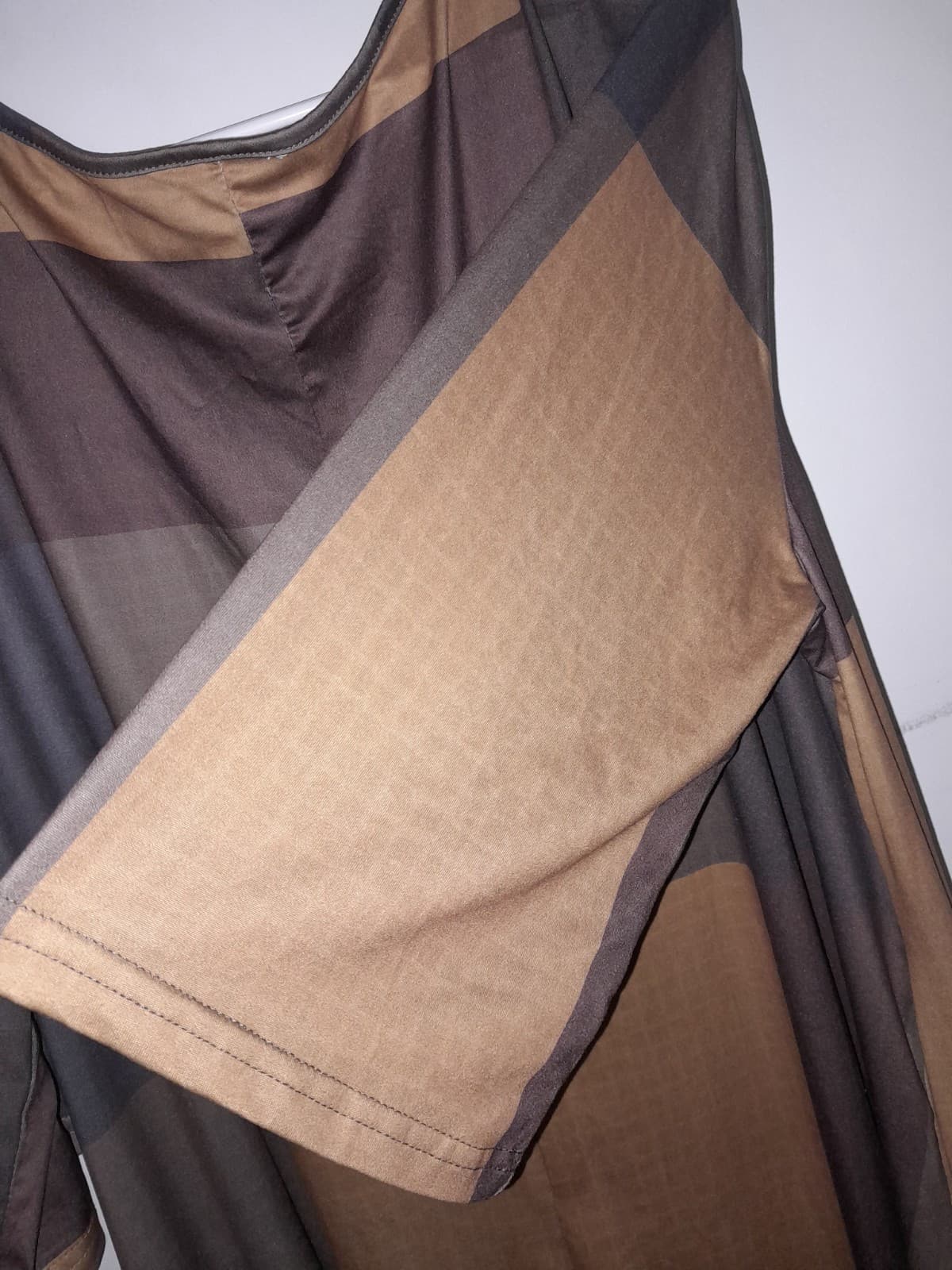 Ladies Modest Feminine Midi Style Dress Lightweight Tan Gold Brown Plaid 3X - Thumbnail 6