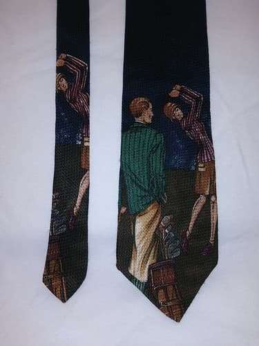Man & Woman Golfing Imported All Silk Tie 59 in X 4 in Blue WPL125 Hathaway - Thumbnail 10