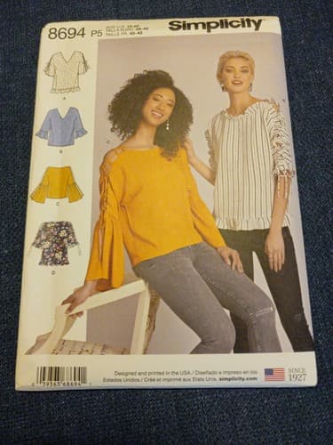 Simplicity 8694 Sewing Pattern Women’s Blouses Bell Sleeve Tops Sz 12-20 UC - Image 1