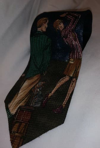 Man & Woman Golfing Imported All Silk Tie 59 in X 4 in Blue WPL125 Hathaway - Thumbnail 5