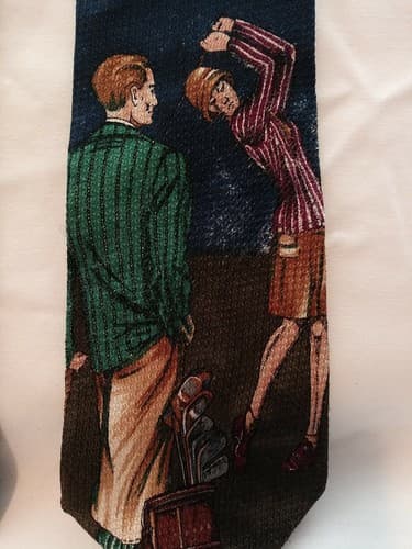 Man & Woman Golfing Imported All Silk Tie 59 in X 4 in Blue WPL125 Hathaway - Thumbnail 9