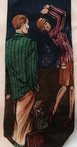 Man & Woman Golfing Imported All Silk Tie 59 in X 4 in Blue WPL125 Hathaway - Thumbnail 4
