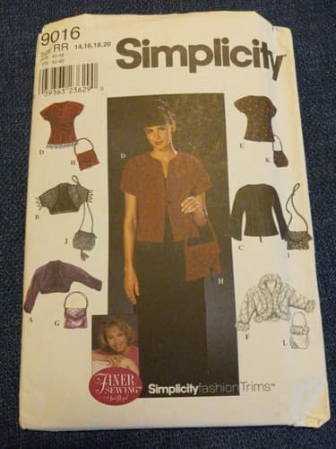 Simplicity 9016 Pattern Misses' Jacket & Purses Size 14 16 18 20 Vintage UC - Image 1