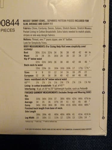 Simplicity D0844 Mimi G Style Sewing Pattern Misses Women’s Skinny Jeans 14–22 - Thumbnail 3