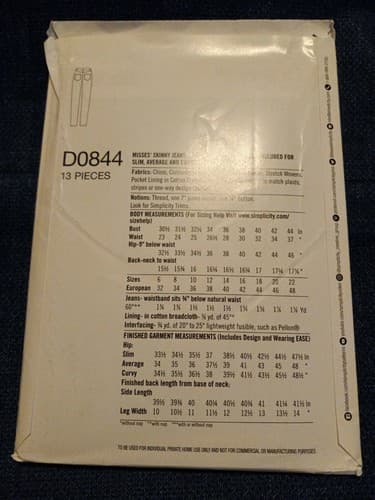 Simplicity D0844 Mimi G Style Sewing Pattern Misses Women’s Skinny Jeans 14–22 - Thumbnail 2