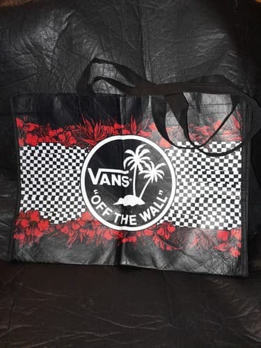 Vans “Off The Wall” Reusable Shopping Tote Bag (White, Red, Black) 12"x17"x6" - Image 1