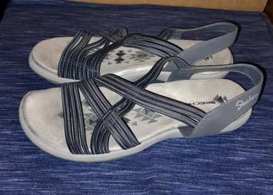 Skechers Womens Reggae Slim Simply Stretch Navy Blue 9 Memory Foam Slingback - Thumbnail 12